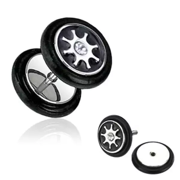 Hamis acél fültágító - plug, ezüst nap, cirkónia