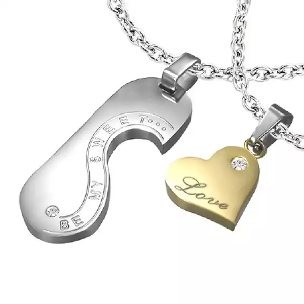 Acél medál - tábla és LOVE szív pároknak