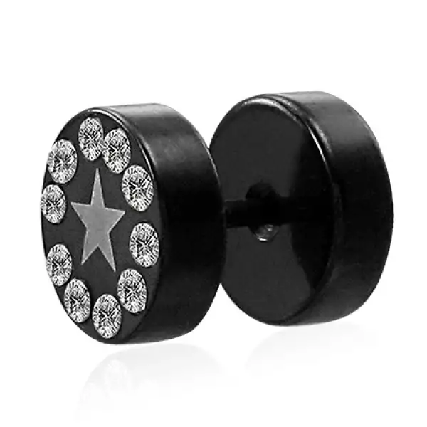 Anodizált nemesacél fake plug - csillag, cirkóniák
