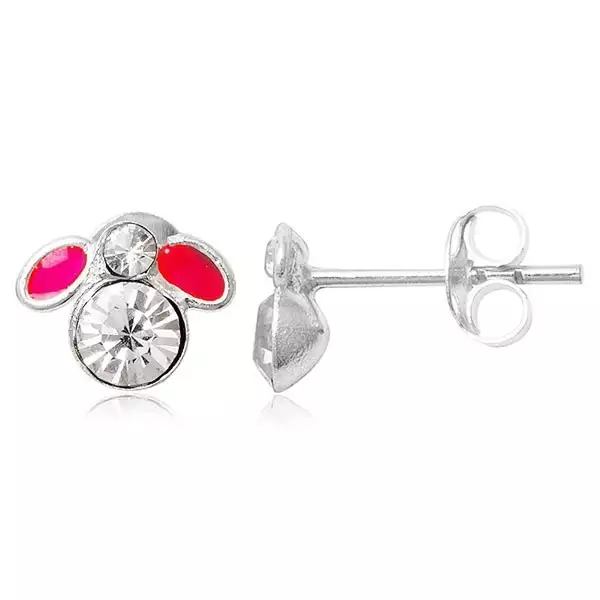 Bedugós ezüst fülbevaló - kis légy rózsaszín szárnyakkal