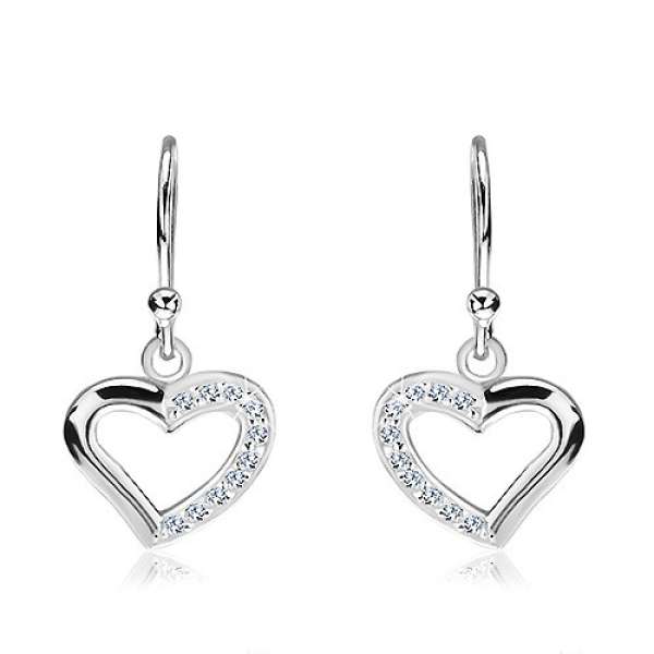 Függő fülbevaló 925 ezüstből - fél cirkonköves szívecske