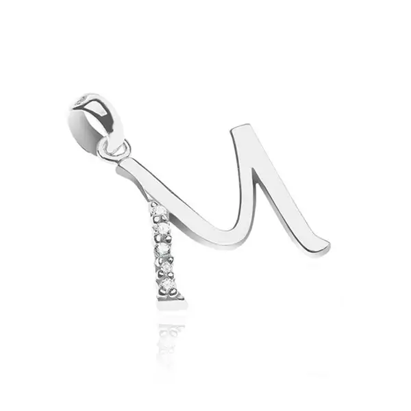 Medál ezüstből - M betű cirkonköves szárral