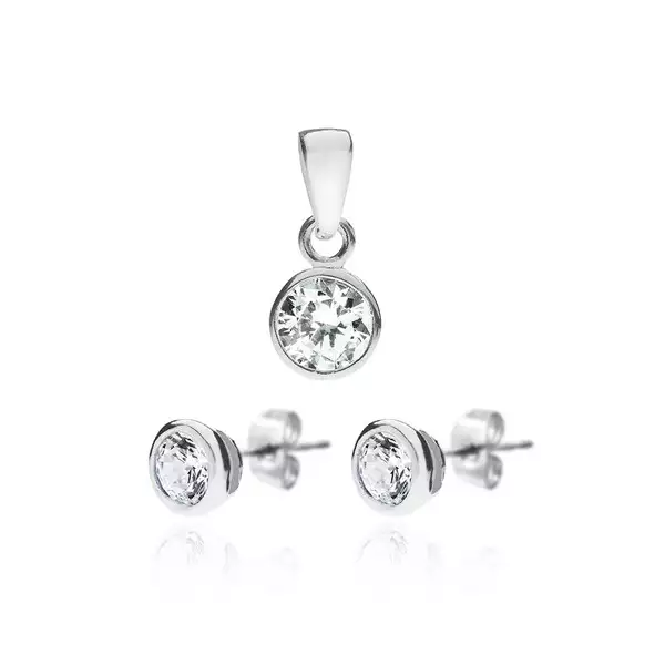 Ezüst készlet - cirkónia fülbevaló és medál kettős keretben