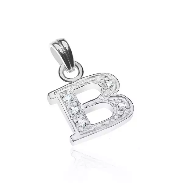 Függő 925 ezüstből - nyomtatott B betű, cirkonköves berakás