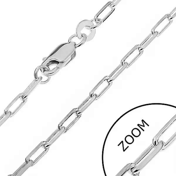 Fényes nyaklánc 925 ezüstből - hosszúkás, szögletes szemek, 2,6 mm