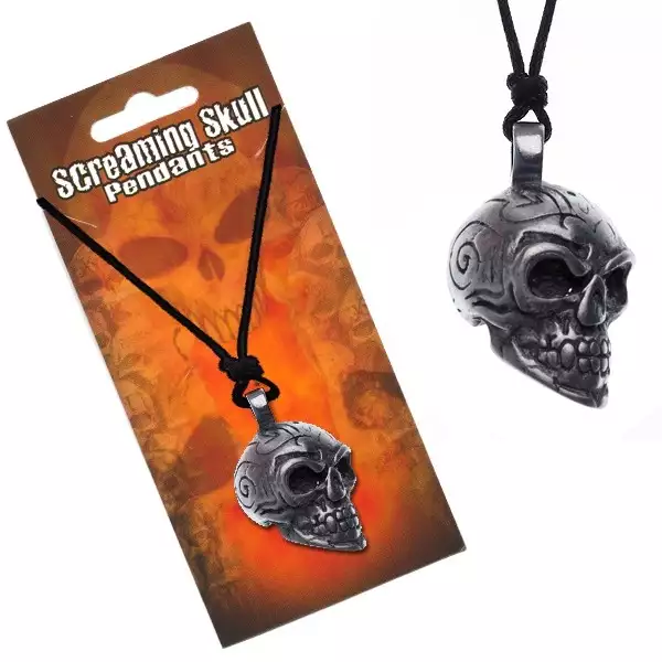 Zsinóros nyaklánc  díszített koponya alakú függővel