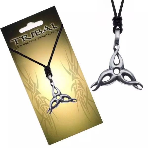 Fekete nyaklánc madzaggal, TRIBAL medál, háromszög