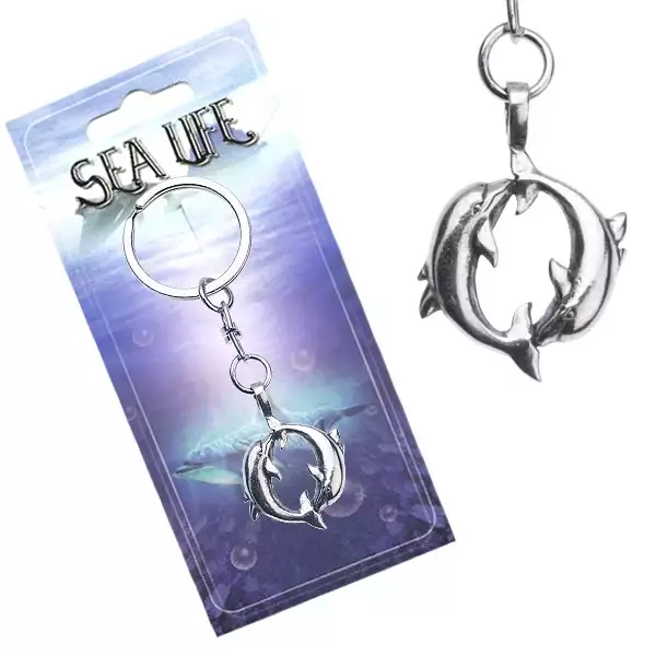 Ezüst színű kulcstartó kör alakú függővel két delfinből