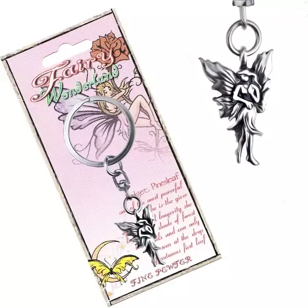 Kulcstartó fém függővel - lépkedő erdei tündér, patinás