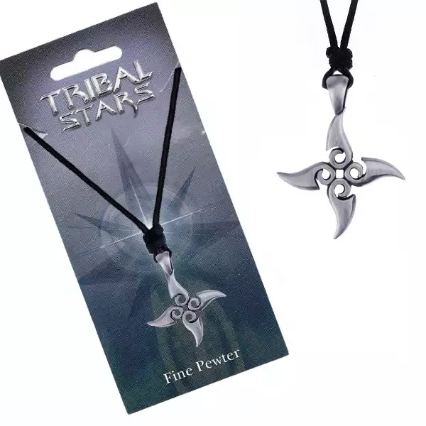 Fekete madzagos nyaklánc, hullámzó fém csillag spirálokkal