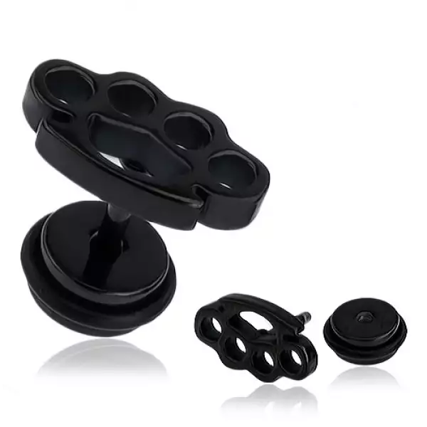 Hamis fülpiercing sebészeti acélból - fekete boxer