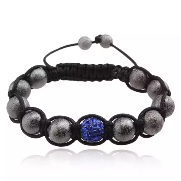 Shamballa karkötő, szürke gyöngyök, sötétkék cirkóniás golyó