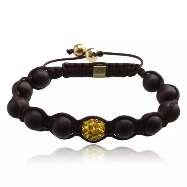 Barna Shamballa karkötő, golyó sárga kövekkel 