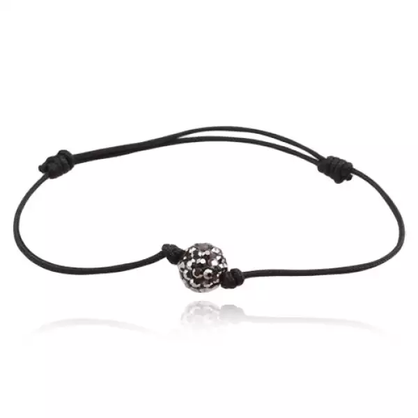 Fekete zsinóros karkötő acélszürke Shamballa golyóval