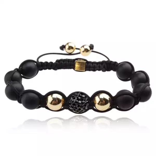 Shamballa karkötő - matt fekete gyöngyök, acélszürke cirkóniás golyó