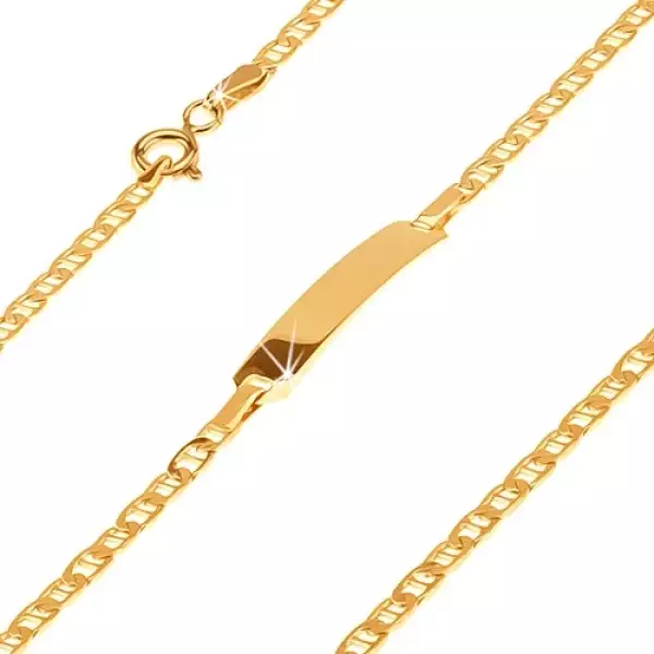 Karkötő 14K sárga aranyból - lemez, ovális szemek lemezzel elválasztva, 180 mm