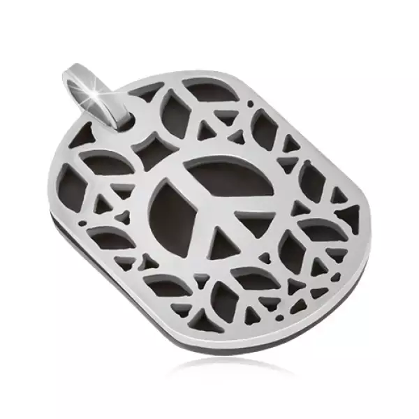 Acél medál - tábla kivágott motívummal, béke jel, kétszínű