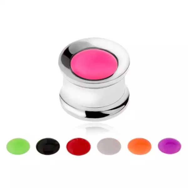 Alagút plug fülbe, acélból, 7 neon színű lemez, 12 mm