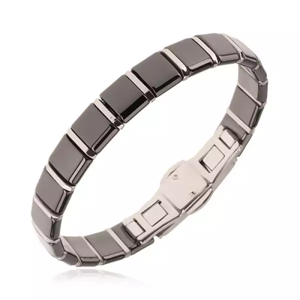 Karkötő fekete, négyzetes kerámia részekből, acél sávok