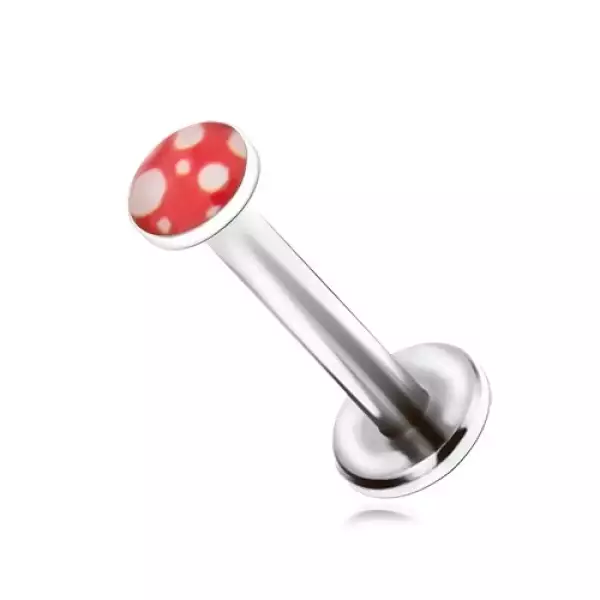 Acél piercing állba, fehér buborék piros alapon