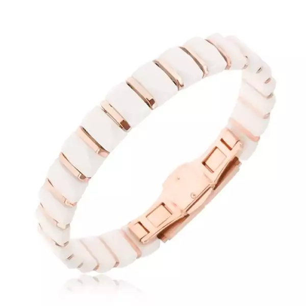 Karkötő - fehér téglalap alakú kerámia részek, rózsaszínarany sávok