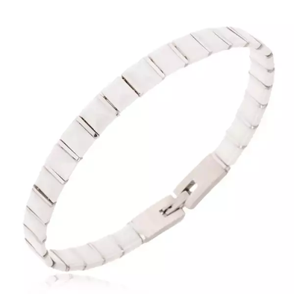 Karkötő fehér piramis alakú, kerámia részekből, acél sávok