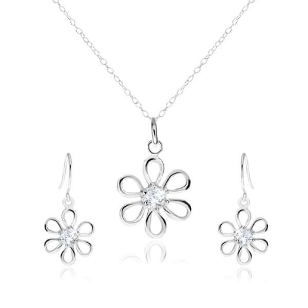 925 ezüst szett - nyakék és lógó fülbevaló, virág cirkóniával