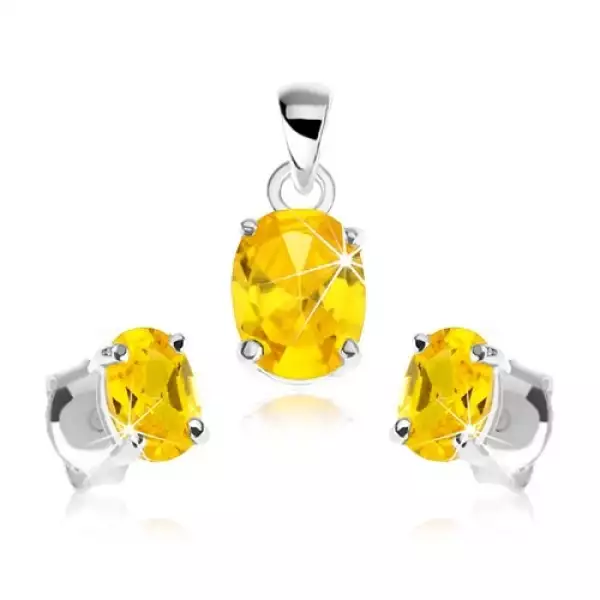 Szett 925 ezüstből, medál, fülbevaló, narancssárga cirkóniás ovális