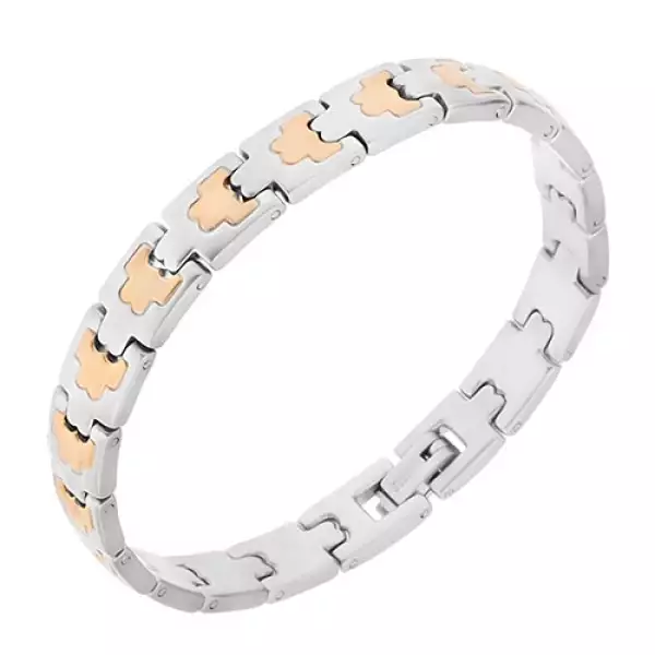 Acél karkötő, elemek ezüst-arany színben, minták, 8 mm