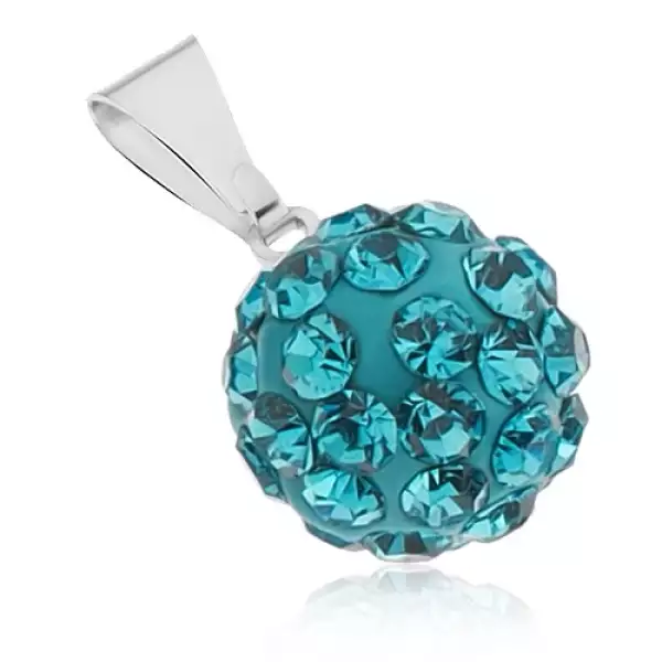 Acél medál - Shamballa golyó türkiz színű cirklóniákkal, 12 mm