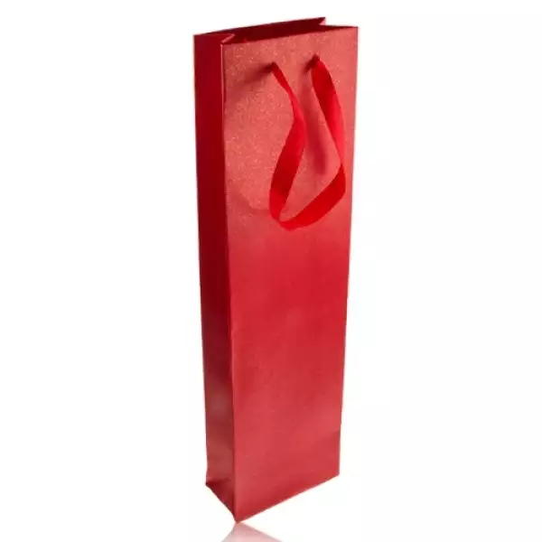 Piros hosszúkás ajándéktasak, fényes piros szalag