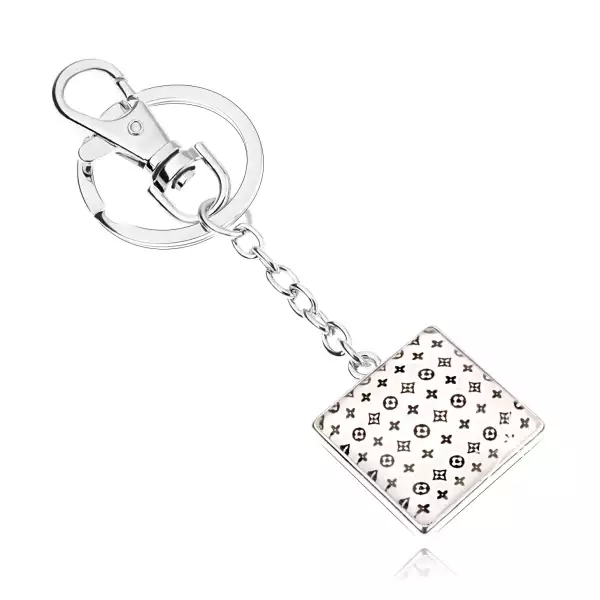 Kaboson kulcstartó, négyzet fénymázzal, apró minta fehér alapon