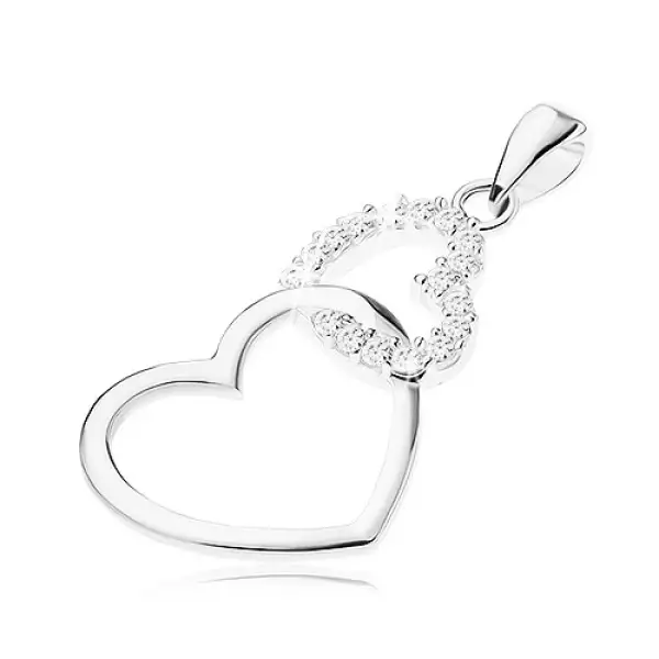 925 ezüst medál, két kontúr egyenetlen szívből, átlátszó cirkóniák