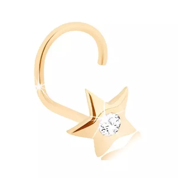 Hajított orrpiercing 14K sárga aranyból - csillag cirkóniával