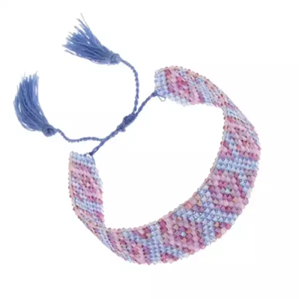 Karkötő indián mintával, csillogó gyöngyök, kék és lila szín