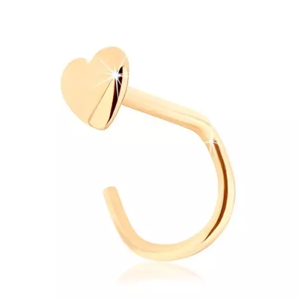 14K sárga arany hajlított orr piercing - kis lapos szívecske
