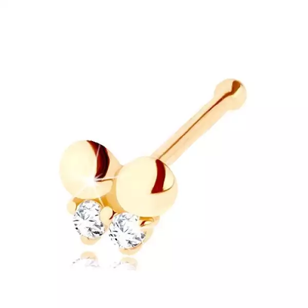 585 arany orrpiercing, egyenes - pillangó átlátszó cirkóniával díszítve 