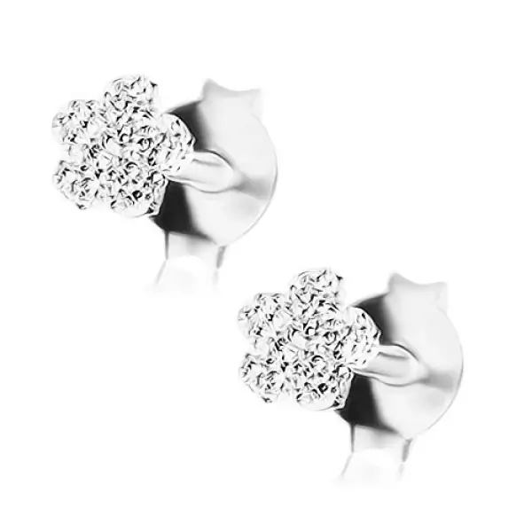 Csillogó fülbevaló, 925 ezüst, lapos virág gravírozott felülettel