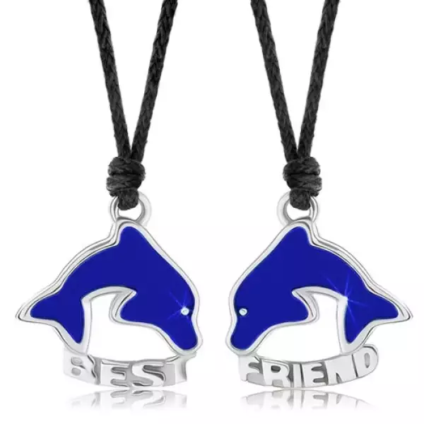 Két nyaklánc barátok részére, kék színű delfinek, BEST FRIEND