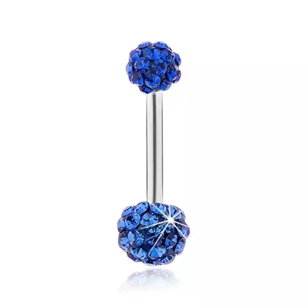 Nemesacél piercing, sötétkék cirkóniákkal borított golyók