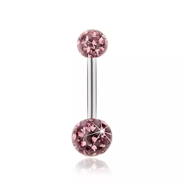 Piercing sebészeti acélból, golyó világoslila színű cirkóniákkal