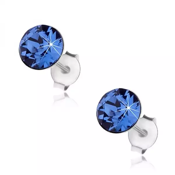 925 ezüst fülbevaló, kerek sötétkék Swarovski kristály, 7 mm