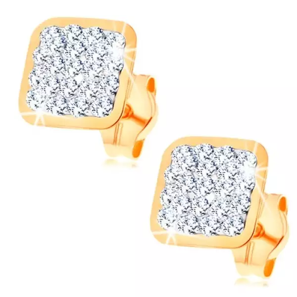 Fülbevaló 14K sárga aranyból - átlátszó Swarovski kristályokkal kirakott négyzet
