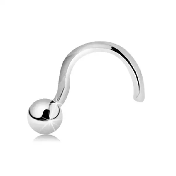 585 arany ívelt orrpiercing - fényes golyó, fehér arany, 2,5 mm