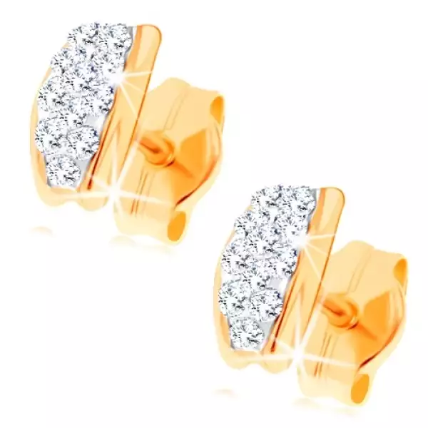 Beszúrós fülbevaló 14K sárga aranyból - Swarovski kristályokkal kirakott ív