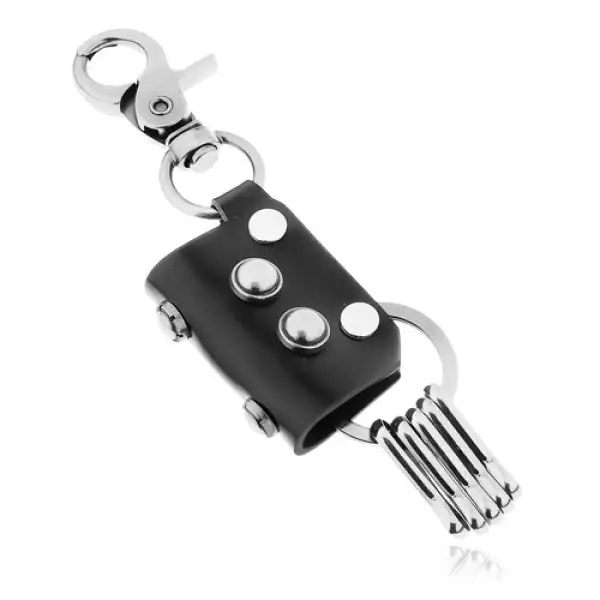 Kulcstartó medál - acélszürke felszín matt patinával, fekete műbőr