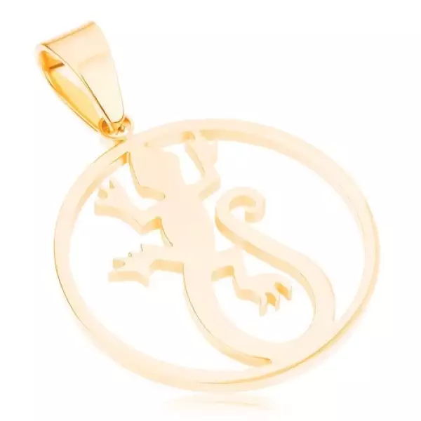 316L acél medál, arany szín, gyík alak körvonalban