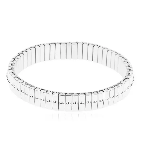 Széthúzható sebészeti acél karkötő ezüst színben, vékony elemek pöttyökkel