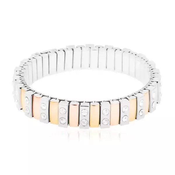 Karkötő 316L acélból, keskeny arany, réz és ezüst színű elemek, átlátszó cirkóniák