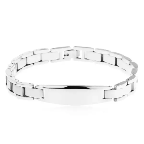 Sebészeti acél karkötő ezüst színben, H-elemek és téglalapok, tábla